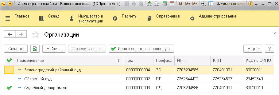 Справочник организаций при централизованном учёте